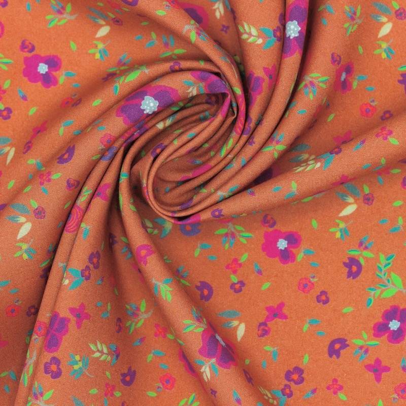 Viscose fabric with flowers - rust