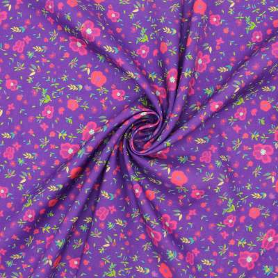 Viscose stof met bloemen - mauve