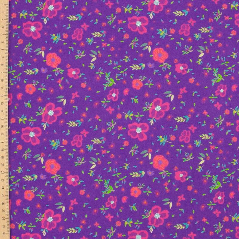 Viscose fabric with flowers - purple