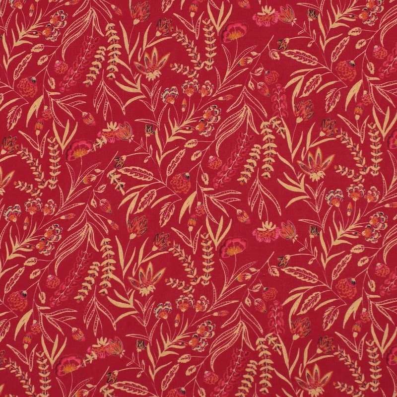 100% viscose met bloemen - rood 