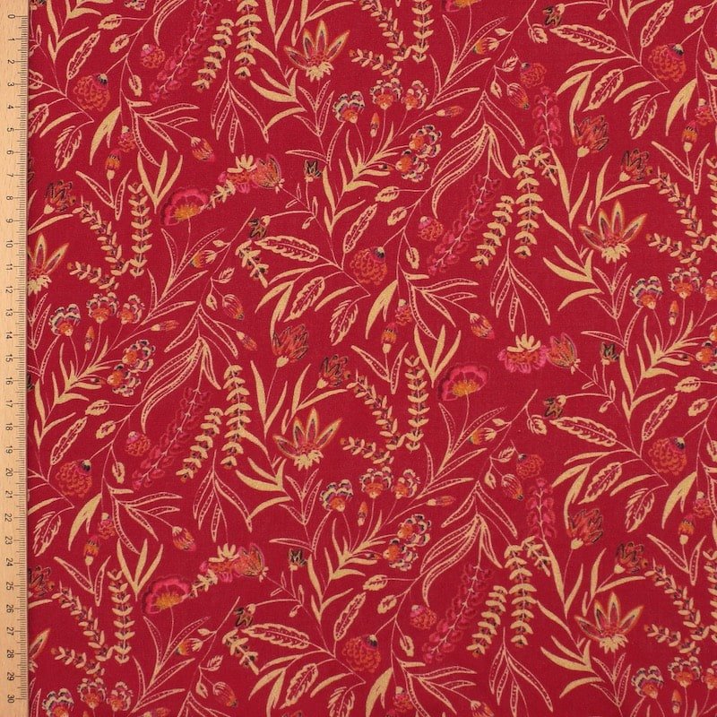 100% viscose fabric with flowers - red 