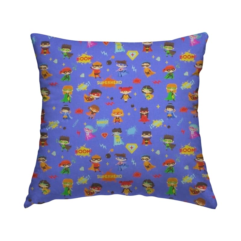 Cotton with superheroes - indigo blue