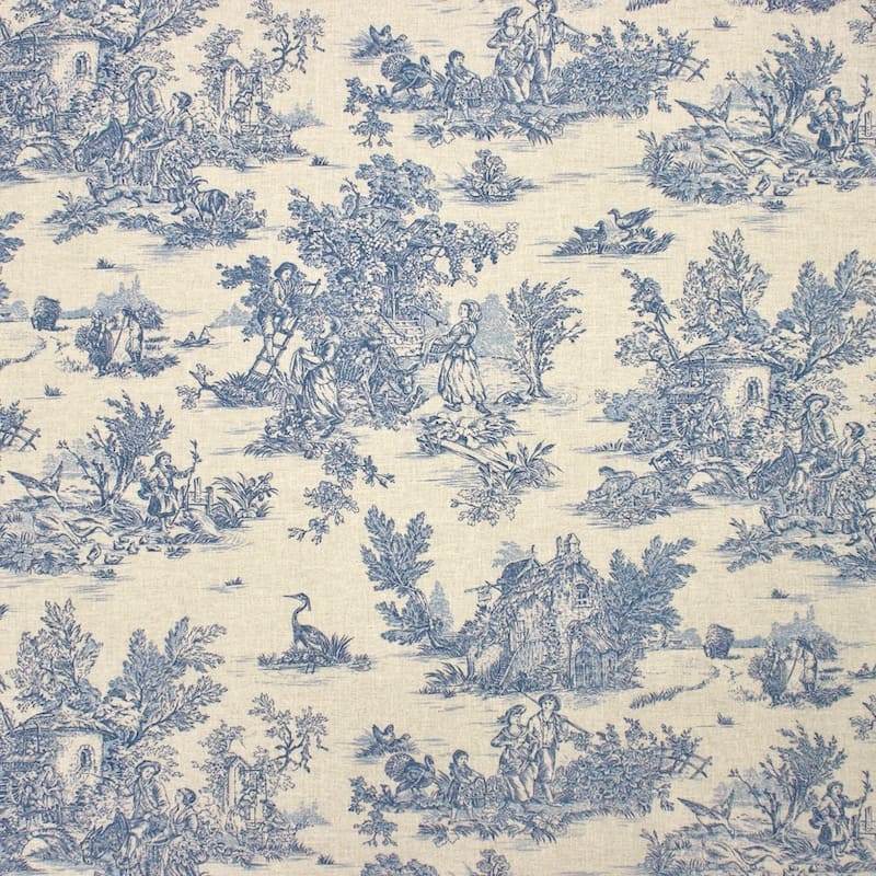 Bedrukte katoen toile de jouy - blauw