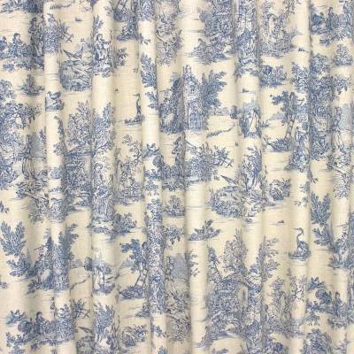 Tissu coton imprimé toile de jouy - bleu