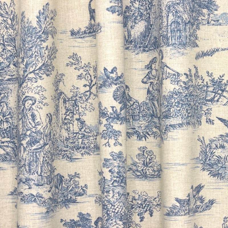 Tissu coton imprimé toile de jouy - bleu