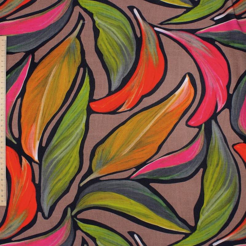 100% viscose printed twill - dead leaf