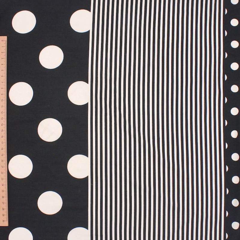 Viscose jersey fabric with polka dots and stripes - black and white