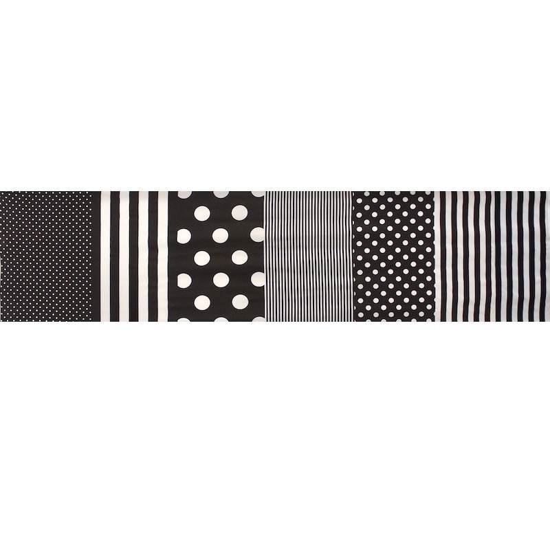 Viscose jersey fabric with polka dots and stripes - black and white