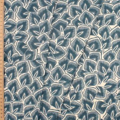 Tissu coton enduit feuilles - bleu