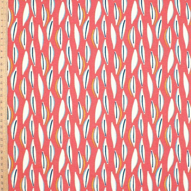 Tissu cretonne corail imprimé beige