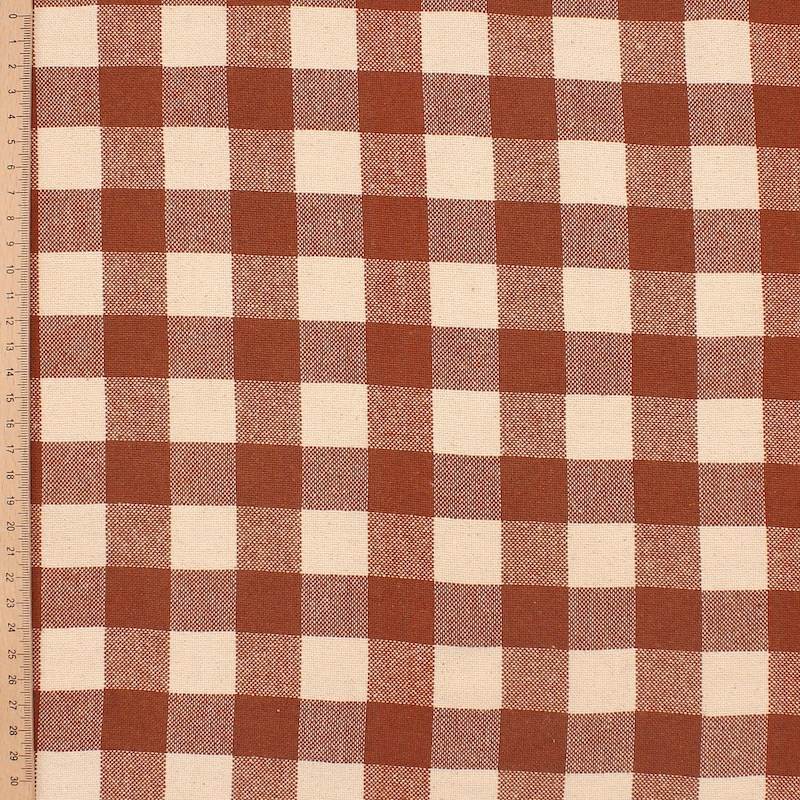 Indian cotton check fabric - terracota