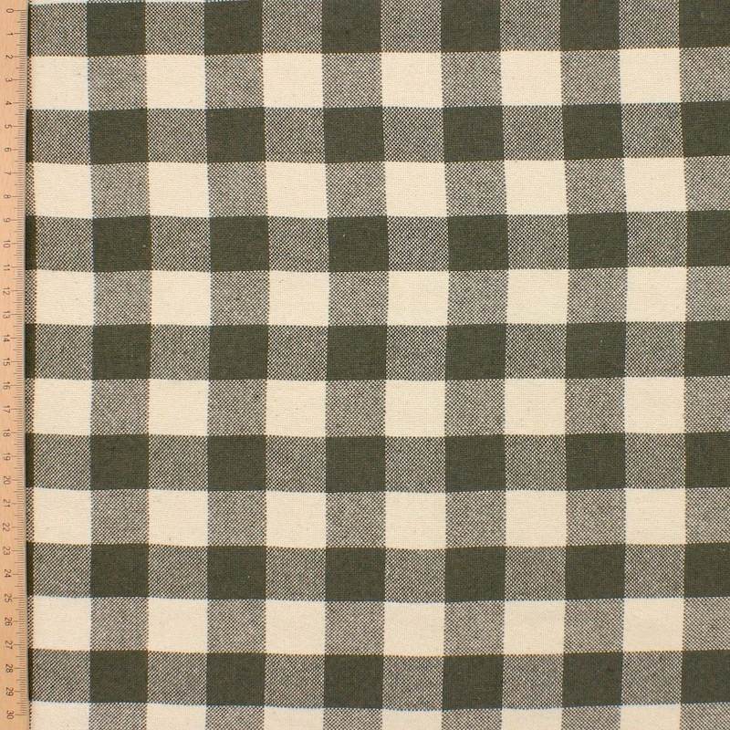 Indian cotton check fabric - khaki