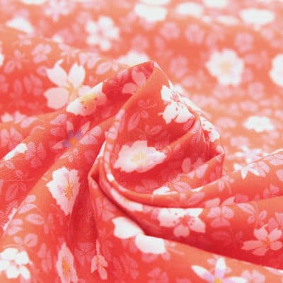 Viscose fabric with autumn flowers - coral