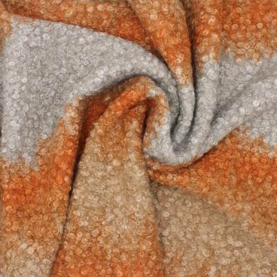 Bouclette fabric - orange and beige