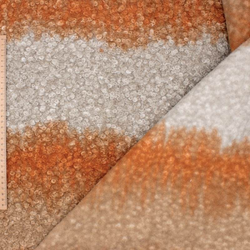 Bouclette fabric - orange and beige