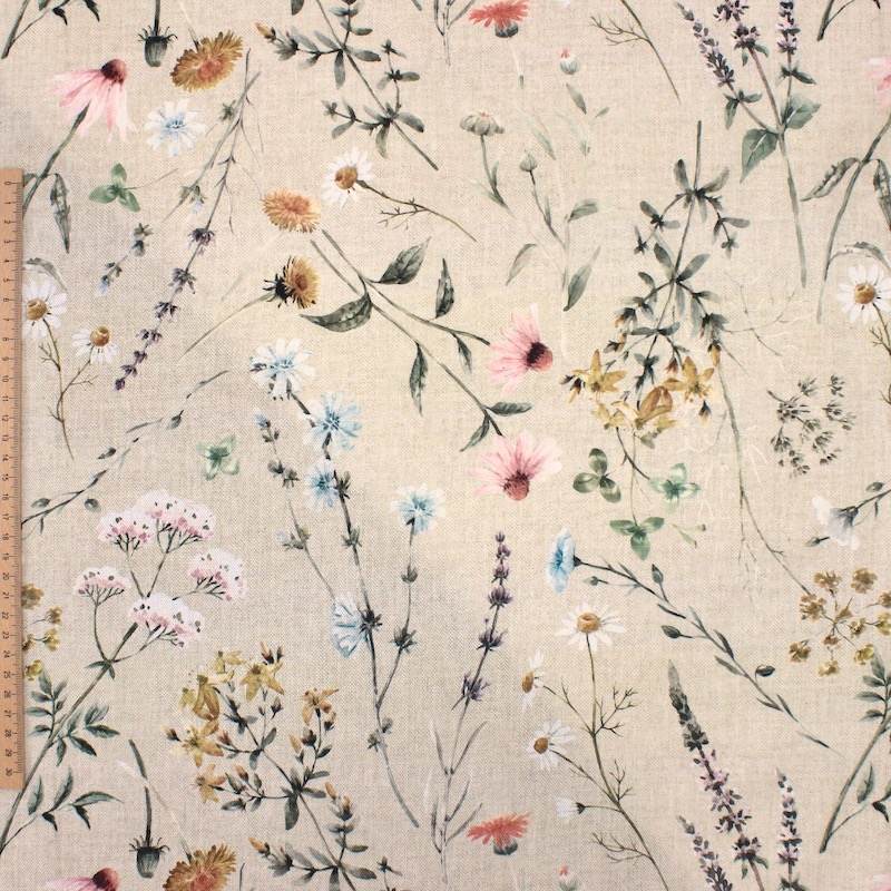 100% katoenen stof met bloemenprint - beige