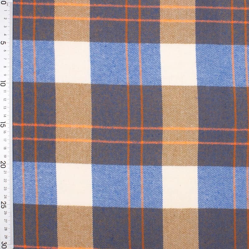 Geruite jacquard geborsteld katoen - blauw en beige 