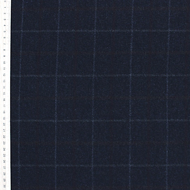 Woolen fabric checkered blue, black and grey