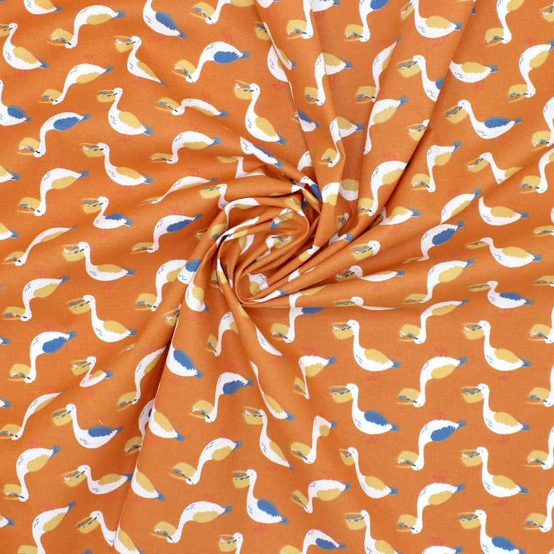 100% cotton fabric with pelicans - rust