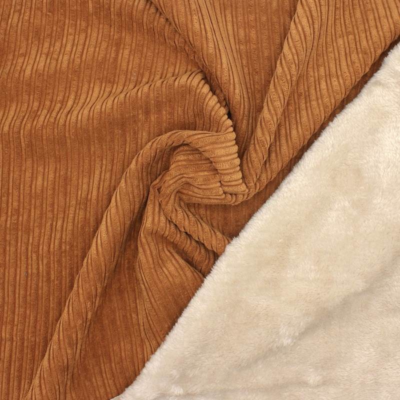 Velvet fabric with faux fur wrong side - Rust-colored