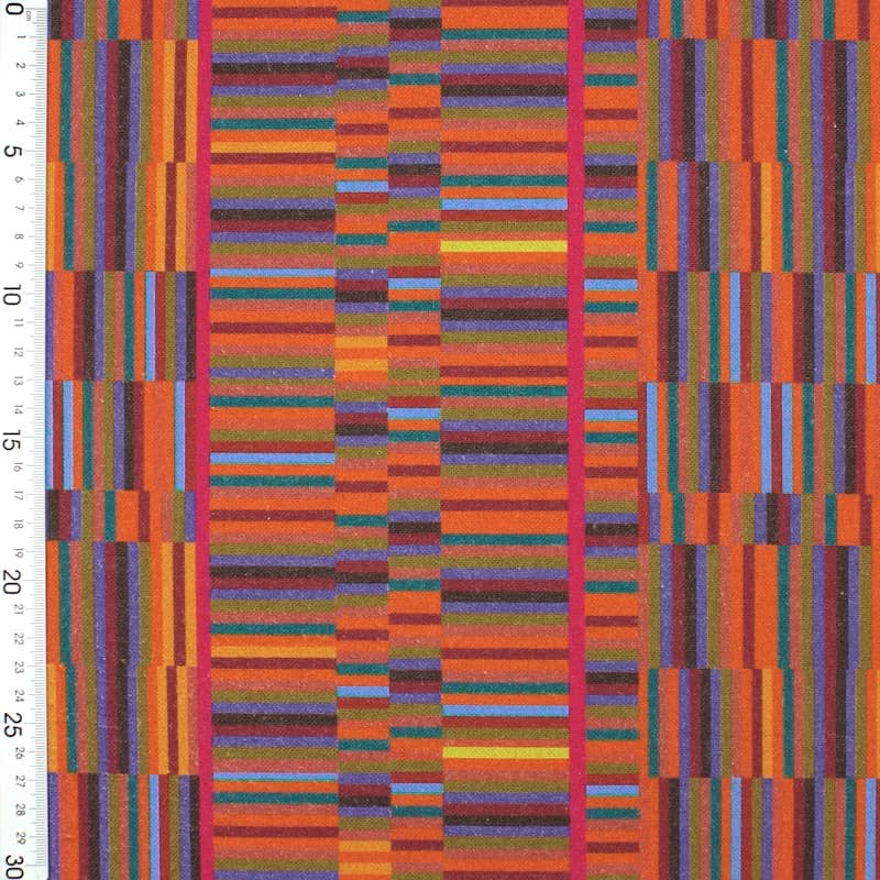 Stof katoen en linnen met grafische print - kleurrijk 