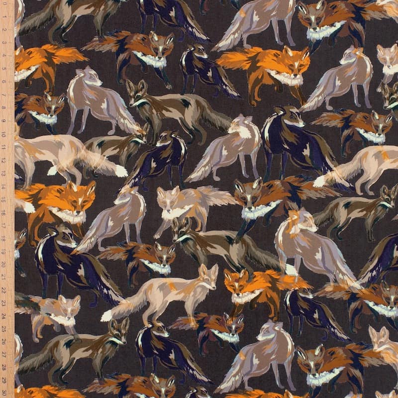 100% viscose fabric with foxes - brown 