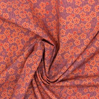 Poplin cotton with Japanese flowers - marsala