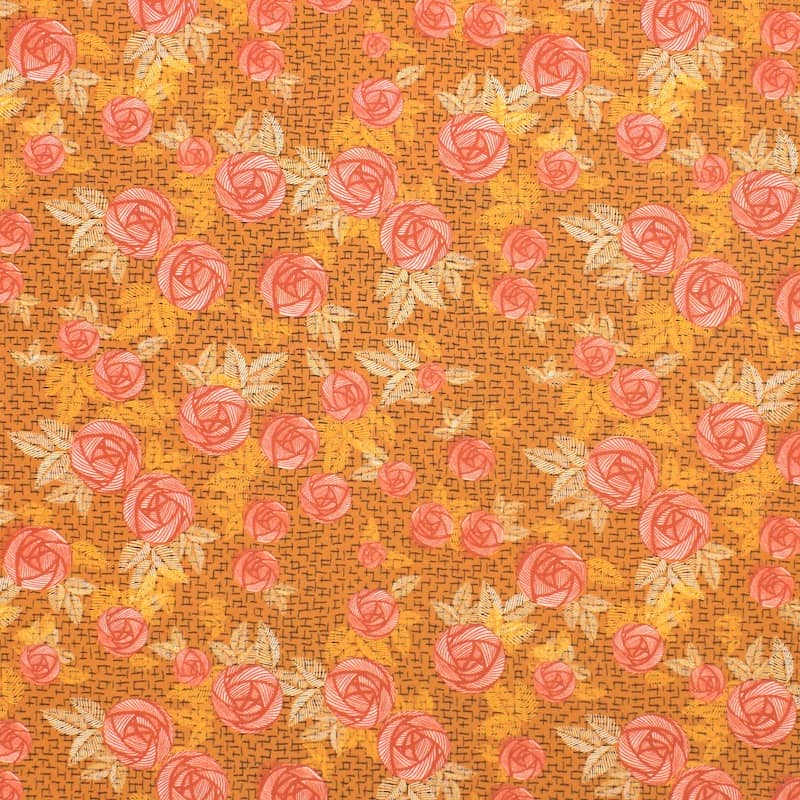 Popeline coton roses - orange brûlée