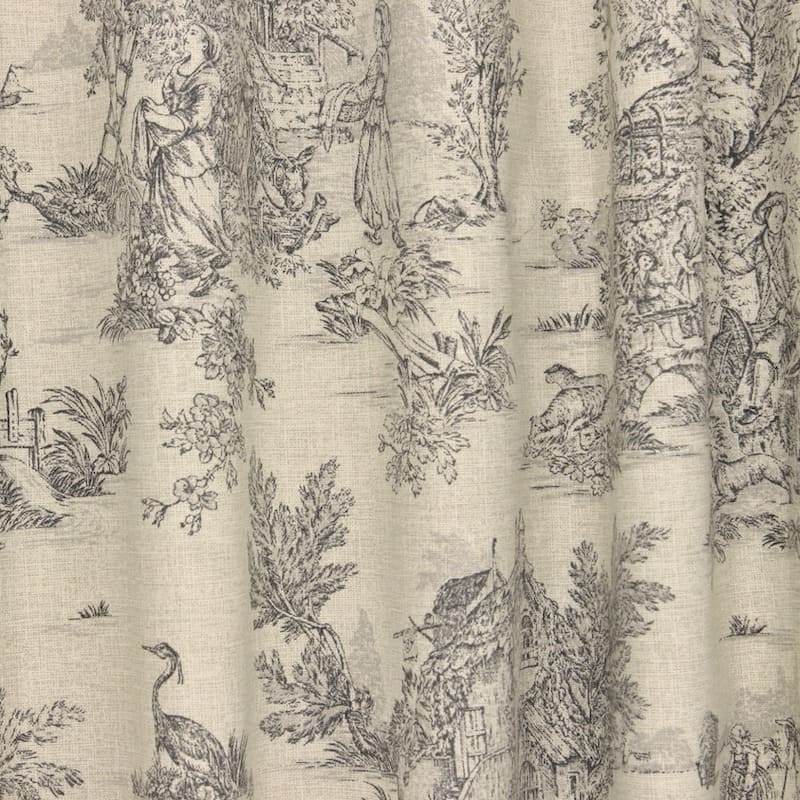 Tissu coton imprimé toile de jouy - noir